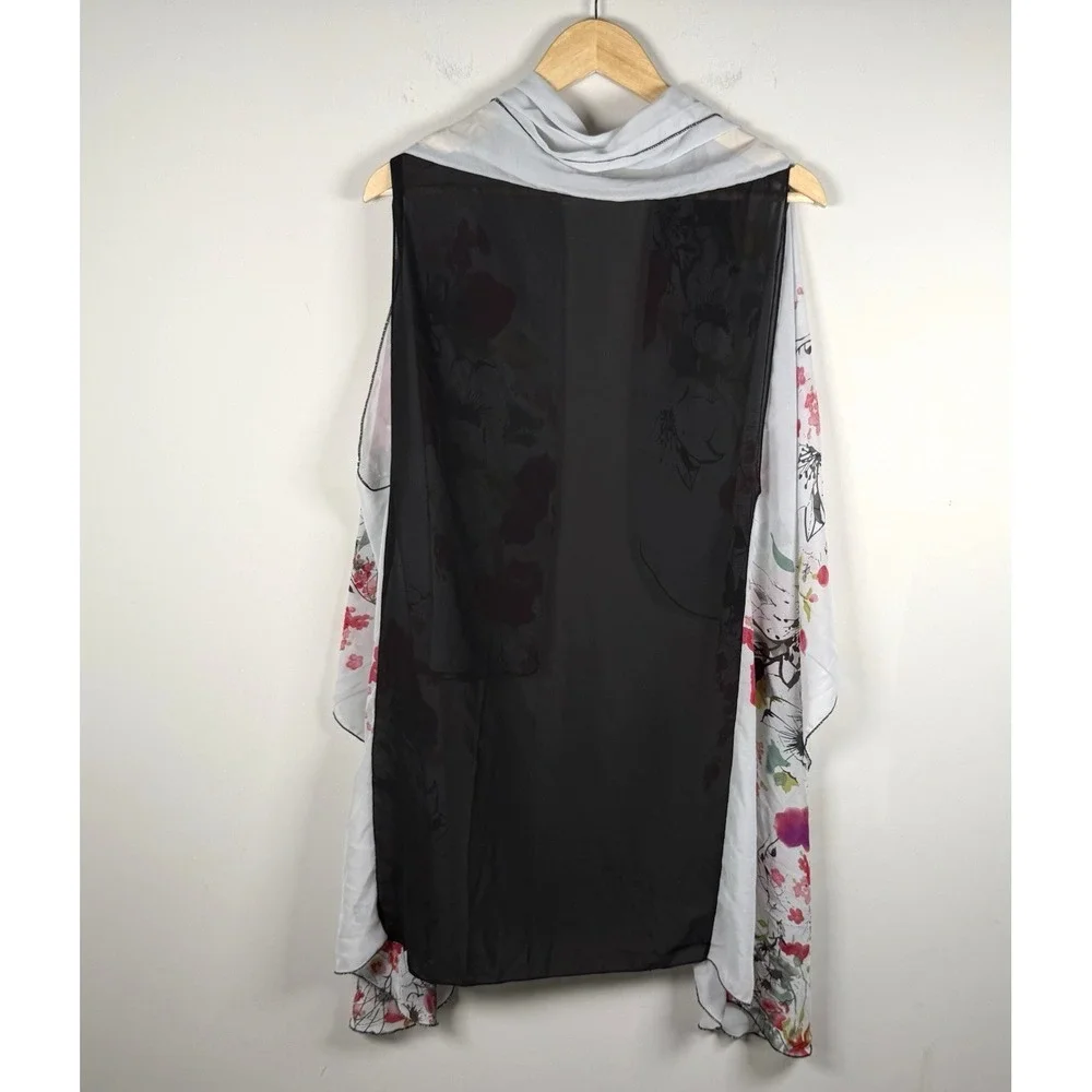 2Chic Floral Waterfall Kimono Duster Poncho Shrug Semi Sheer Womens One‎ Size